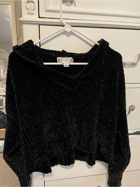 Wildfox Black Plush Cropped Cowl Neck Sweater